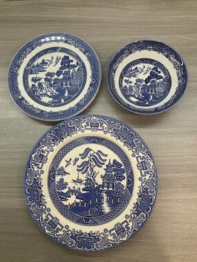 ENGLISH IRONSTONE DINNER PLATE JOHNSON BROS BOWL AND SMALL PLATE